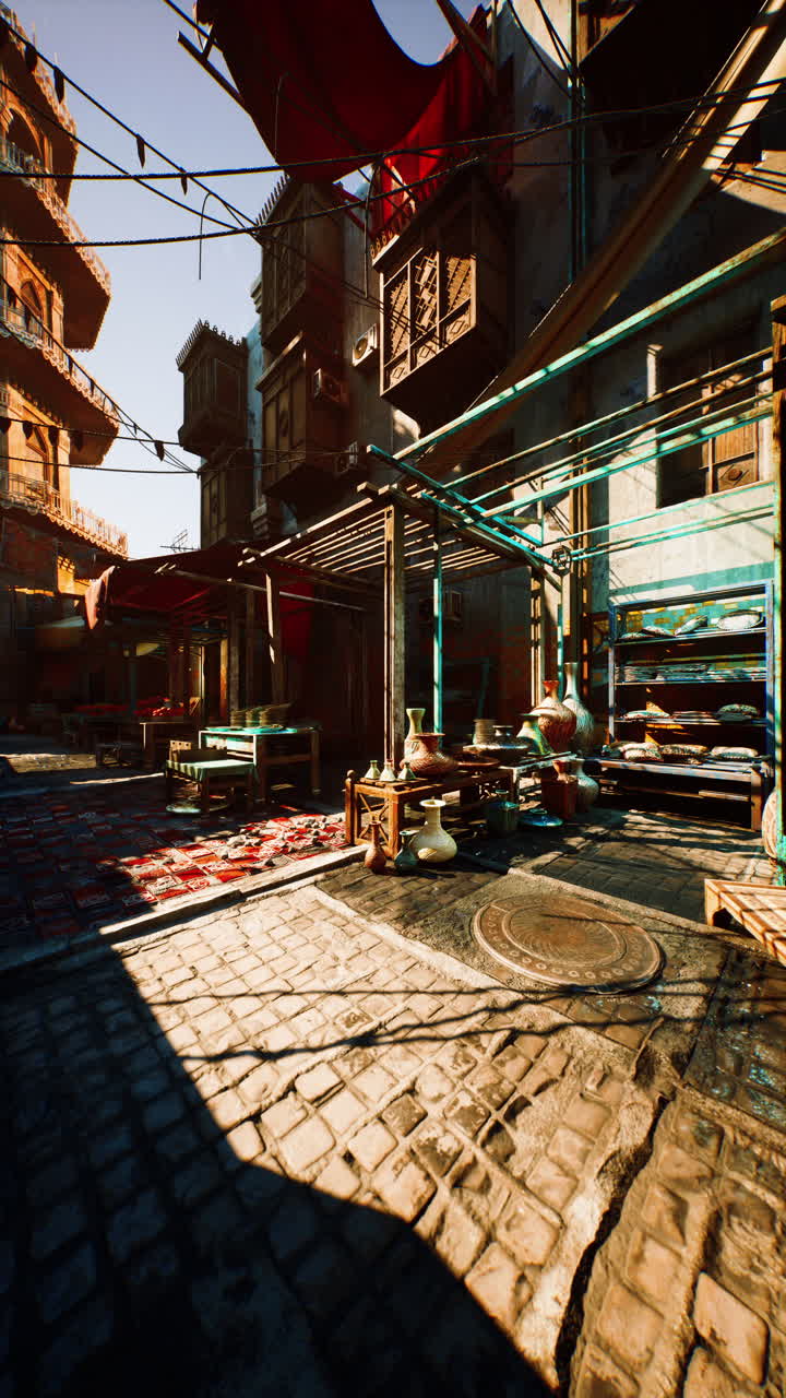 A bustling street market in an old city