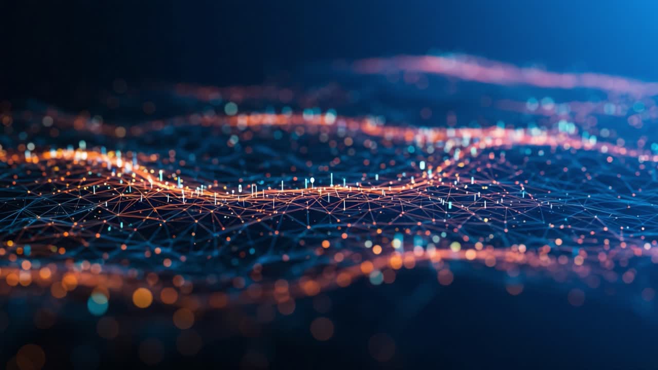 A Stunning Visualization of Abstract Connectivity and Data Representation in a Mesh of Points and Lines, Creating a Dynamic Network Landscape
