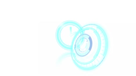 animation of clock moving fast and scope scanning on white background