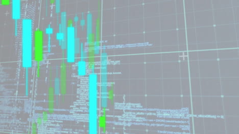 Animation-Der-Finanzdatenverarbeitung-über-Raster-Auf-Grauem-Hintergrund