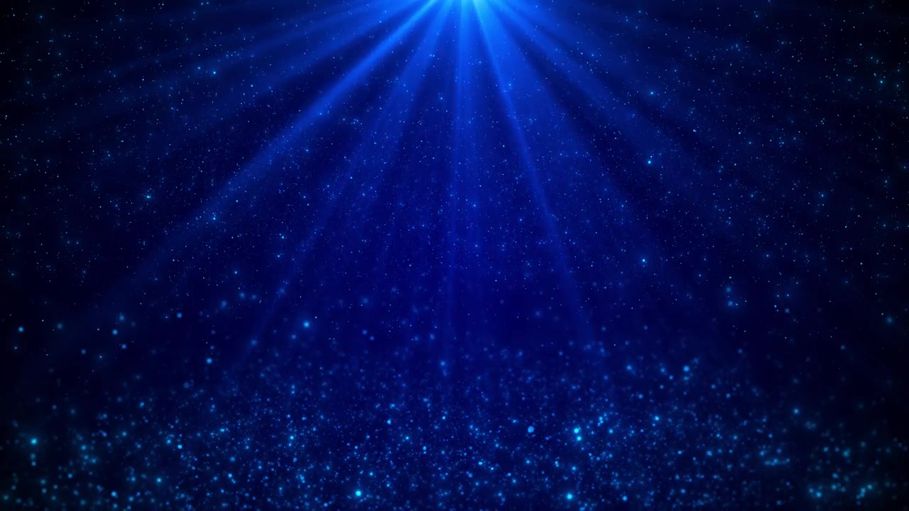 Blue particle light background falling sparkles top spotlight rays deep space texture magical glow