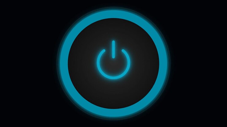 Glowing Blue Power Button Icon on Dark Background