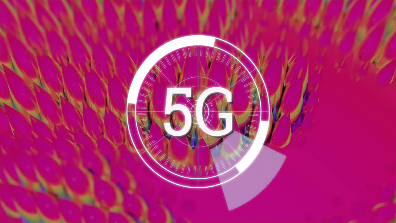 animación de texto 5g en blanco girando alcance sobre 3d fondo multicolor