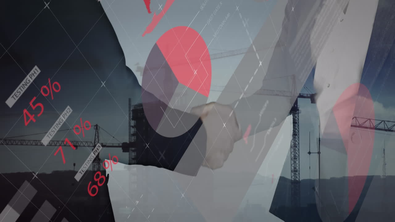 통계의 애니메이션과 데이터 처리가 사업가의 손짓을 통해