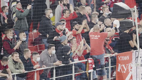 soccer fans cheering in stadium