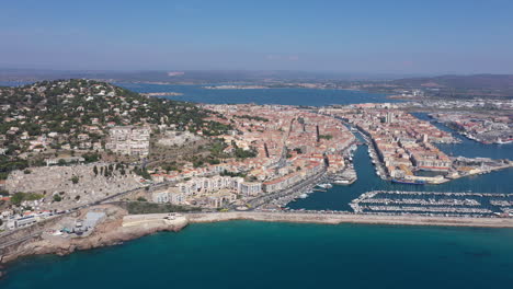 Mont-Saint-Clair-Sete-Hafen-Luftaufnahme-Sonniger-Tag-Mittelmeer-Frankreich