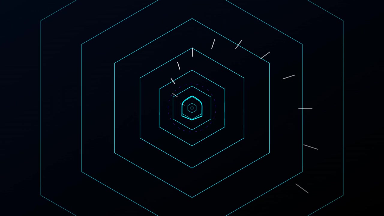 Túnel Digital Abstrato com Padrões Geométricos Hexagonais Brilhantes
