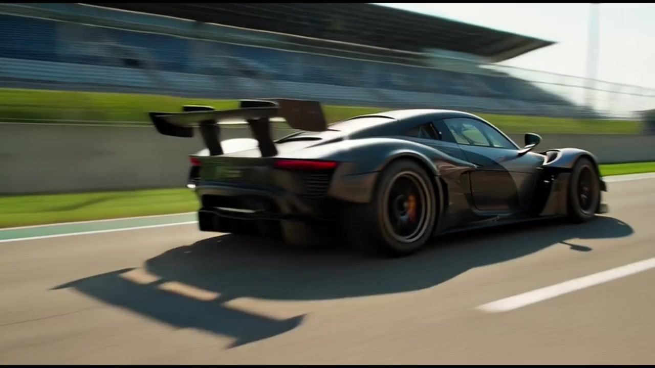 Auto sportiva ad alte prestazioni che accelera su una pista da corsa professionale