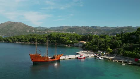 aerial view of an old ship in kolocep