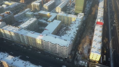 Tall-rectangular-apartment-buildings-in-cold-winter-city,-Harbin-China