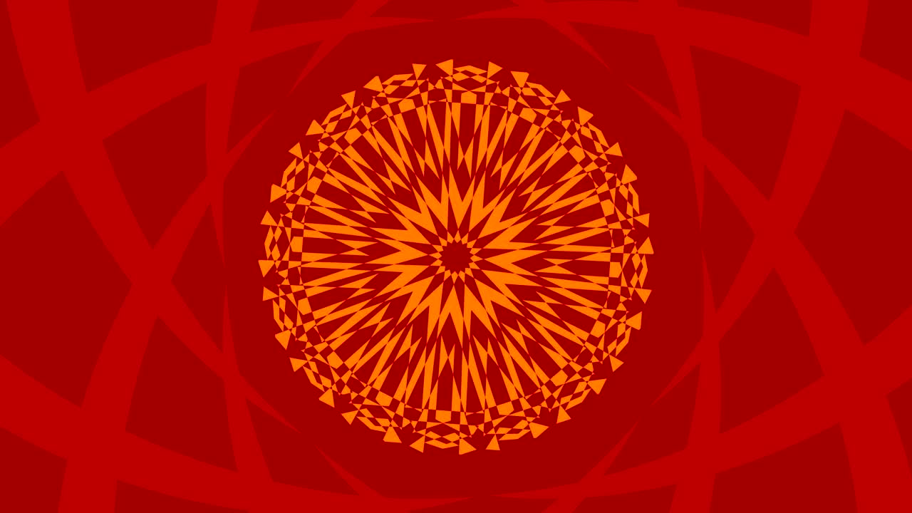 중앙에서 회전하는 그래픽 객체, 그래픽 프레임 내에서 크기를 증가시키고 감소시키며, 배경이 빠르게 색을 바꾸면서 사이키델릭 효과를 만들어 16: 9 비디오 형식