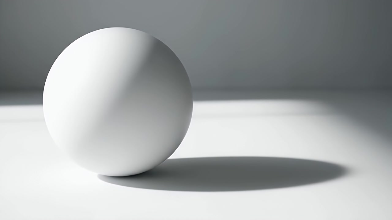 Bílá koule vrhající stín na minimalistickém povrchu