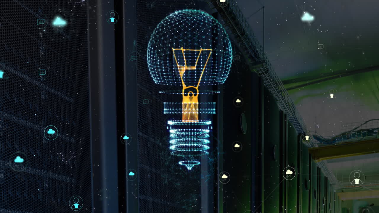 Animation of light bulb and data processing with connections