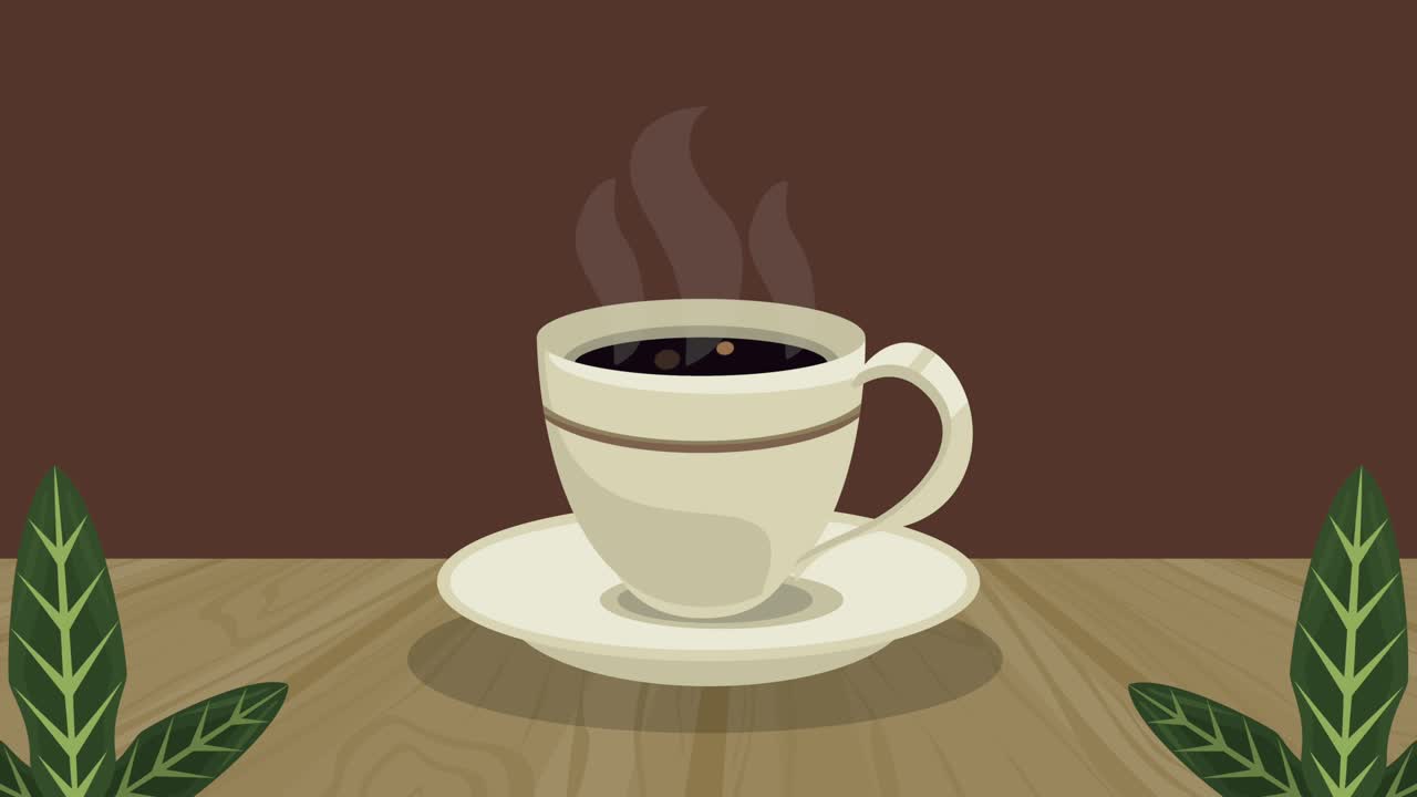 deliciosa taza de café y animación de hojas