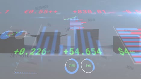 Animation-of-statistics-recording-and-data-processing-over-cardboard-boxes