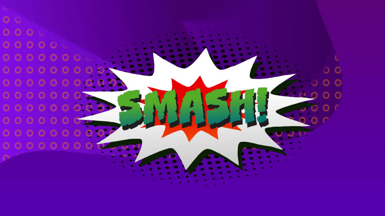 Animation of smash text over retro vibrant pattern background