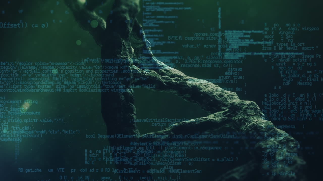 Animation of data processing over dna chains in green space
