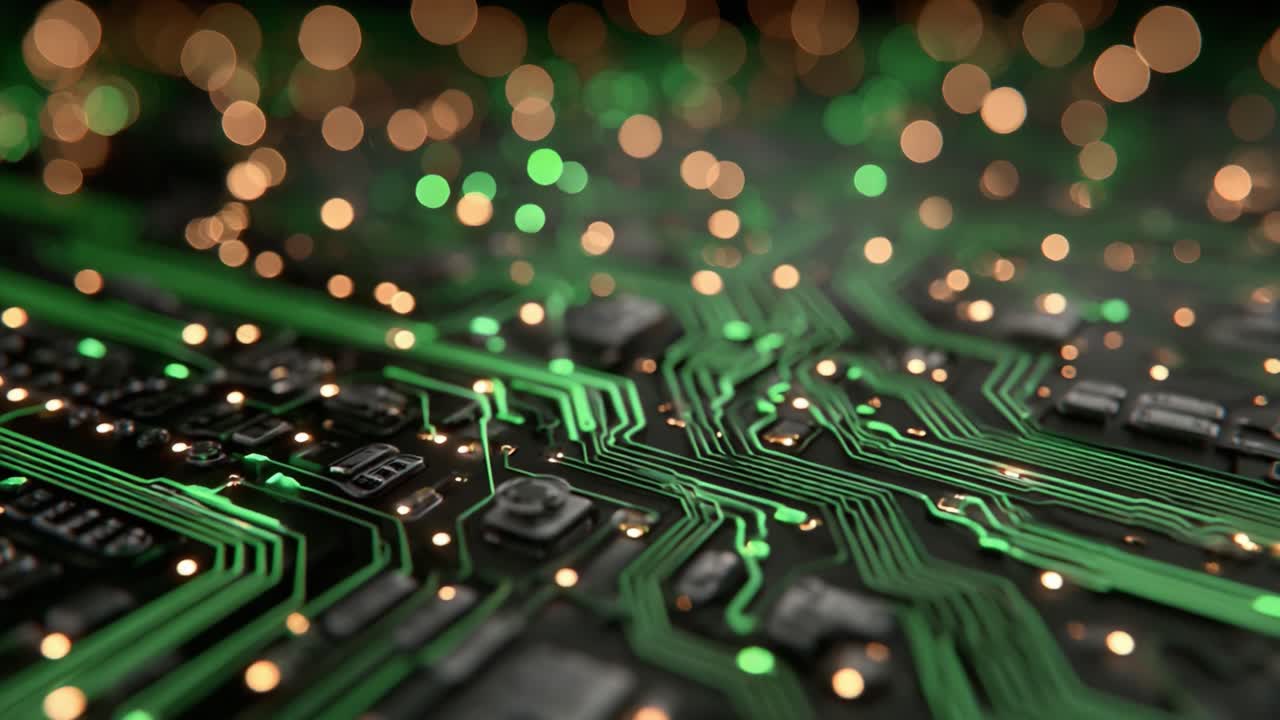 Exploring the Intricate Details of a Circuit Board: A Close-Up Look at the Dancing Lights and Complex Pathways in Modern Electronics