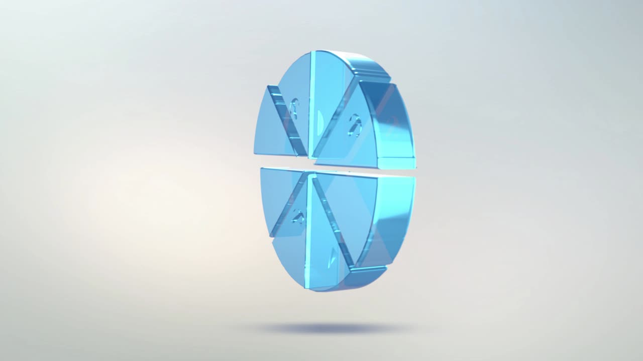 Pizza icon is made of glass. Transparent rotating pizza icon with alpha channel blue green color. Seamless looping symbol 3D figure