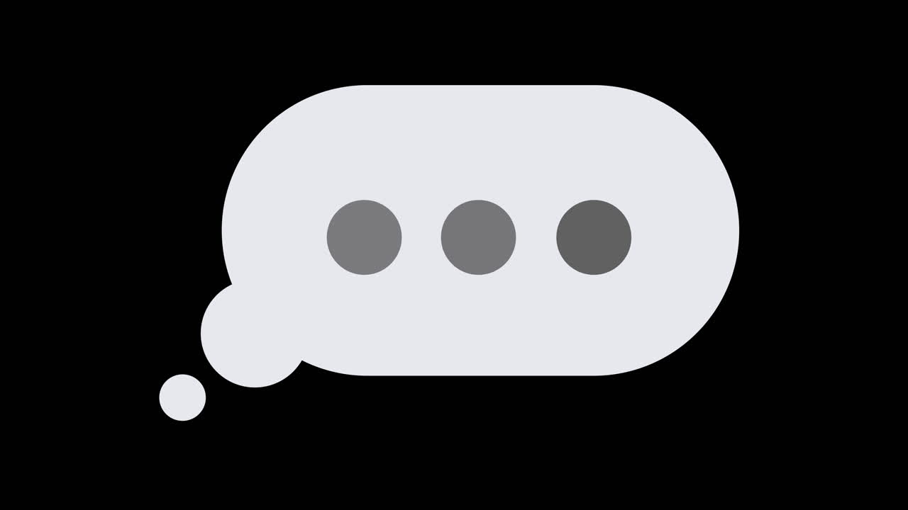 메시지를 입력하는 데 오랜 시간이 걸리는 사람을 연상시키는 타이핑 또는 생각 점이 내부에서 천천히 깜박이는 생각 거품, 이메일 또는 문자 메시지의 간단한 요소-1