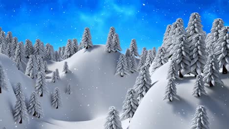 Animation-of-snow-falling-over-winter-landscape