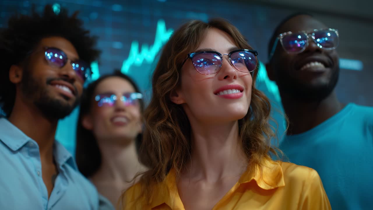 Team looking at stock market data