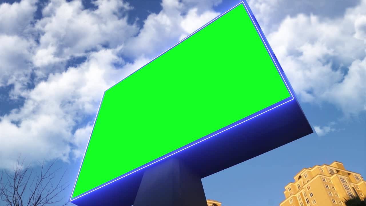 도시, 도시 생활에 대한 녹색 스크린 광고판, 빈 광고 패널, 마케팅을 위한 배너, 크로마 키 빈 표지판.