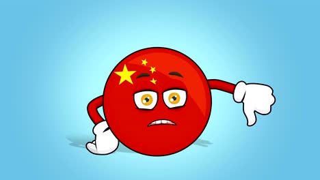 cartoon icon flag china dislike thumb down with face animation