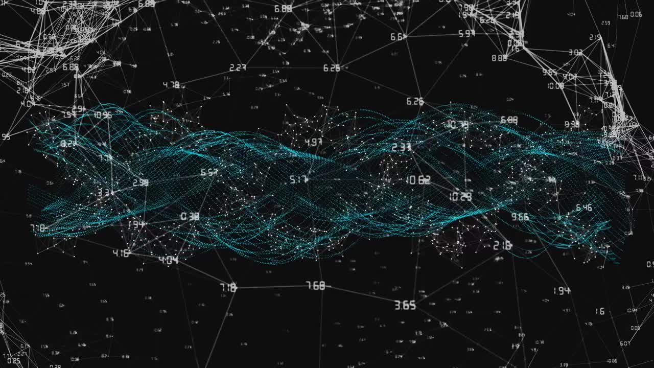 Animation of data processing and shapes on black background