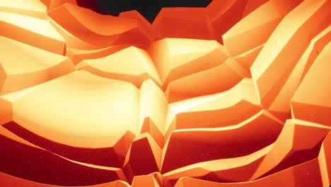 hermosa superficie 3d abstracta con chispas de brillo, ondas 3d abstractas se ejecutan en la superficie en bucle. gradiente naranja rojo, material mate suave con brillo interno ligero. animación 4k suavemente