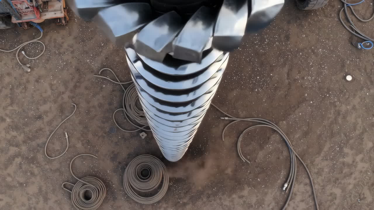 Overhead View of a Large Industrial Drill Bit on a Worksite