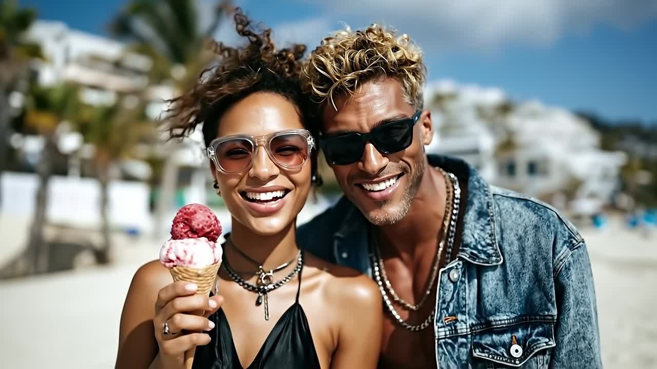 Un uomo e una donna che tengono in mano un cono gelato