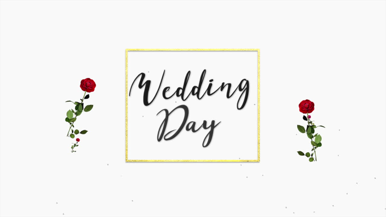 Matrimonio con rose rosse e cornice dorata