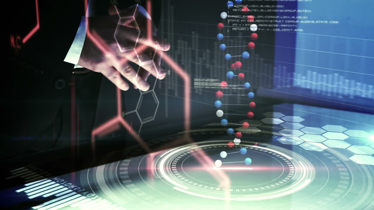 Businessman showing dna helix