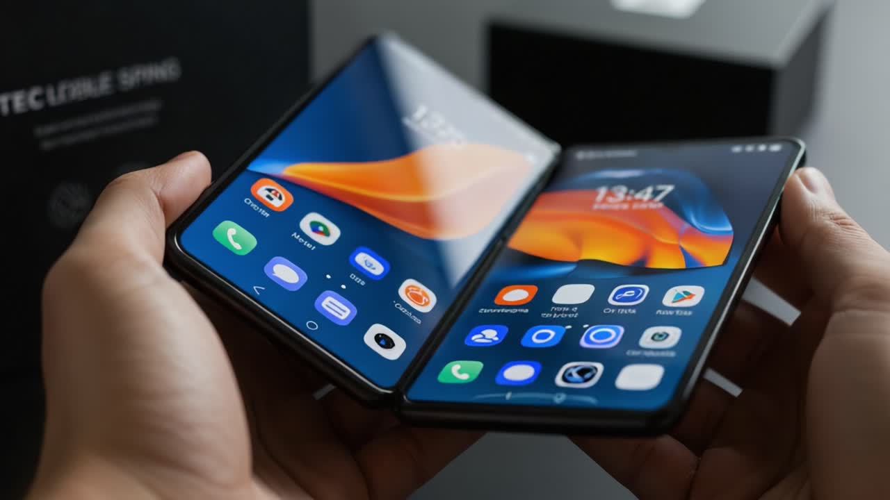 A Close-Up Look at Innovative Foldable Smartphones Showcasing Dual Screens and Modern User Interfaces in a Sophisticated Setting