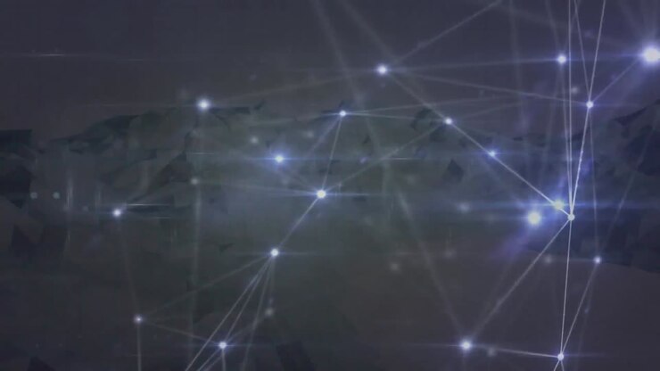 Animation of networks of connections over mountains spinning in background