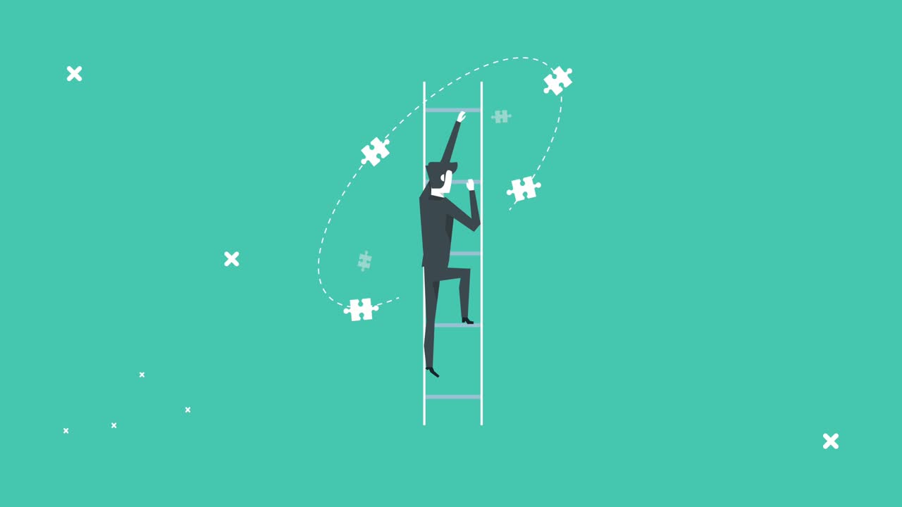 우아한 사업가 노동자가 계단을 올라가고 있다.