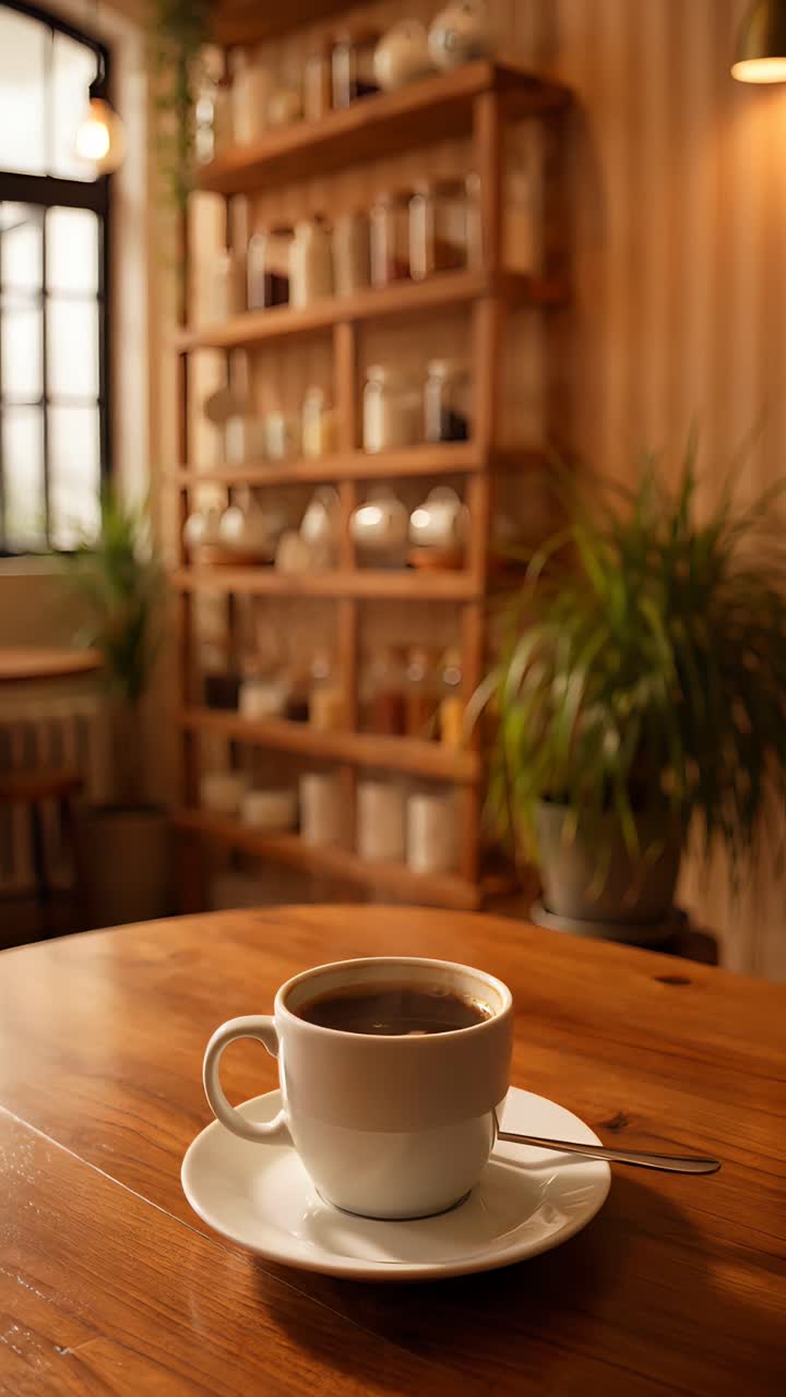 Interior de cafetería estético con ambiente acogedor 4K