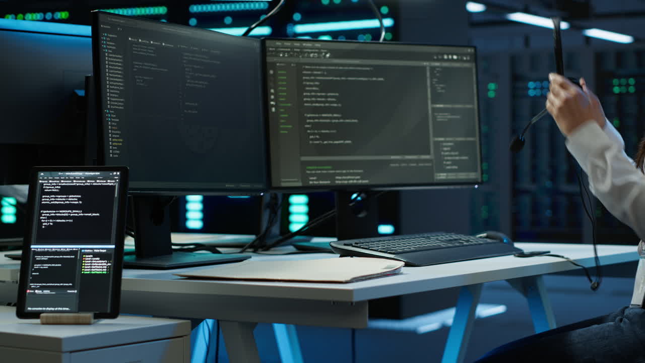 운영 기술 개입을 수행하는 서버 허브 직원, 근접