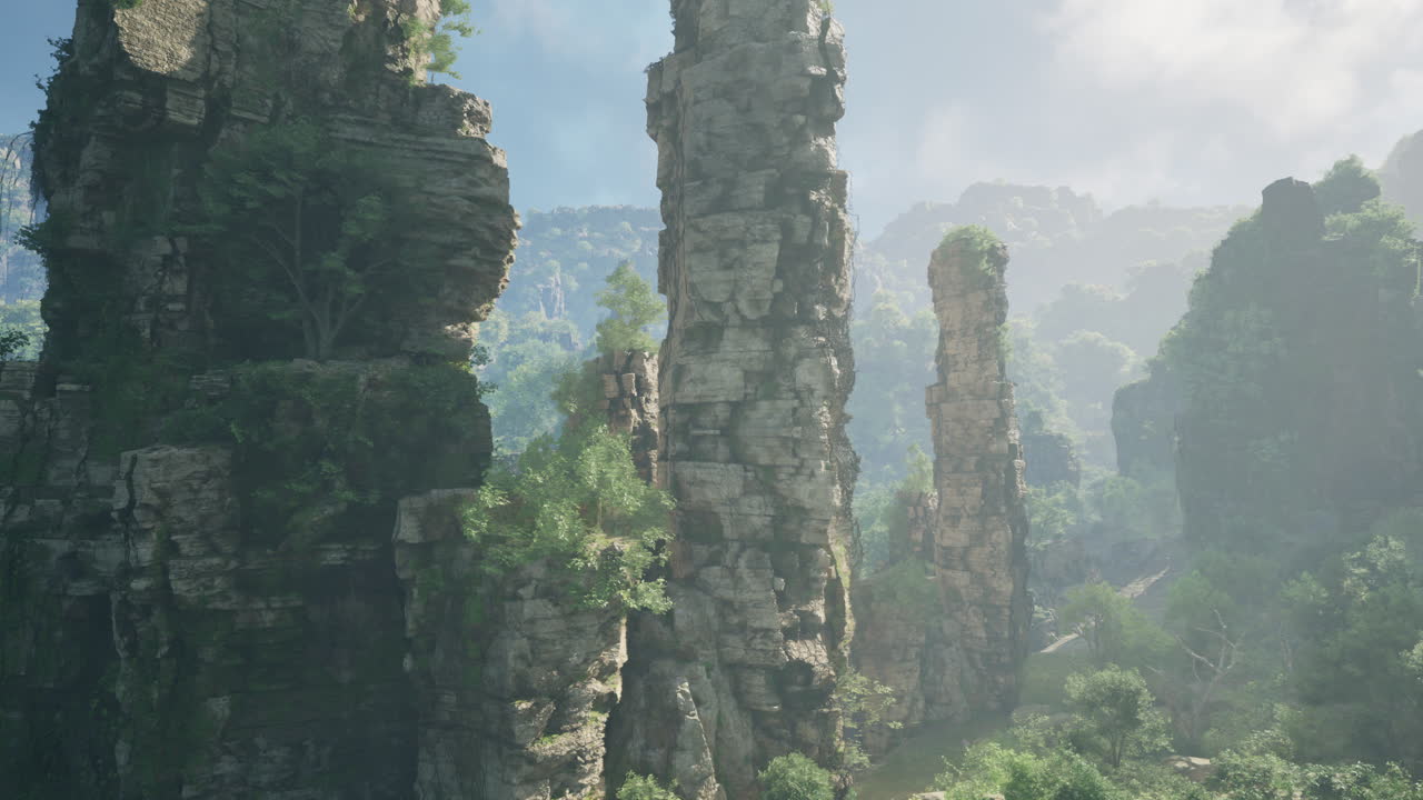 초록색 계곡의 높은 절벽