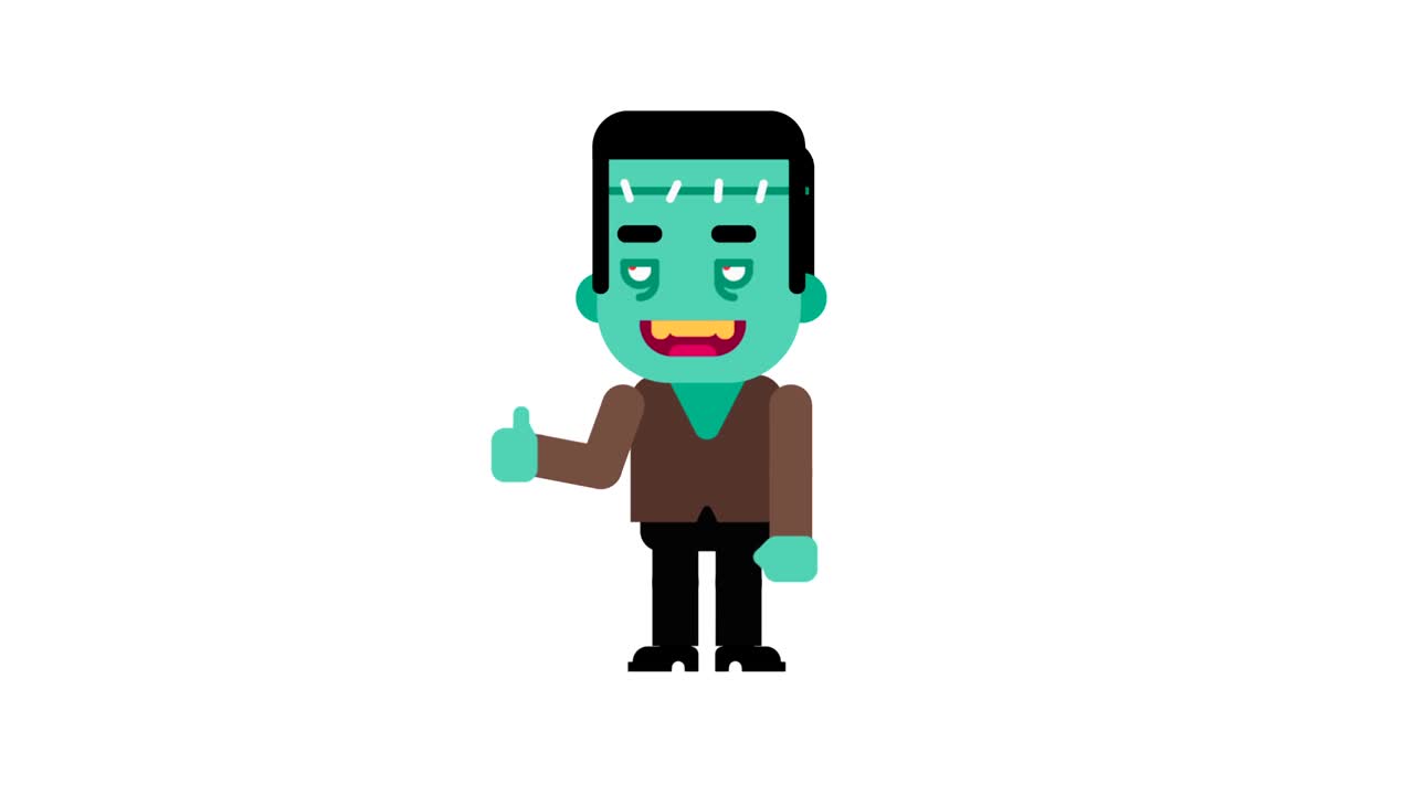 Monster rejoices and shows thumbs up. Halloween character. Alpha channel.