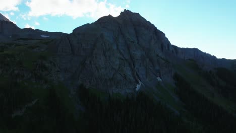 Mount Sneffels Rocky Mountains peak Wilderness Ridgway Telluride Colorado aerial drone summer sunset dusk golden hour shaded peaks Lower Blue Lake San Juan Uncompahgre National Forest circle right
