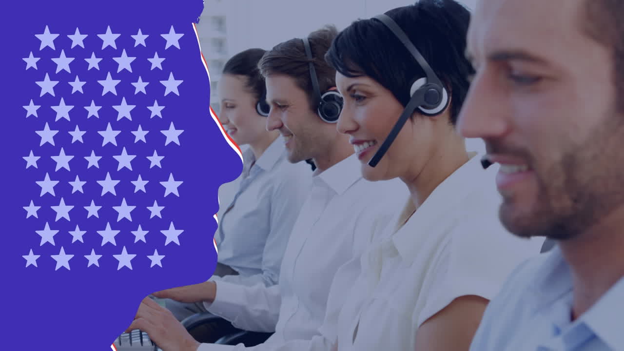 animación del texto del día de los presidentes sobre diversas personas de negocios que usan computadora