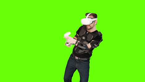 Hombre-De-Blanco-Vr-Realidad-Virtual-Oculus-Auriculares-Computadora-Seguimiento-Disparo-Extranjeros-Mixto-Aumentado-Inmersivo-Pantalla-Verde-Puntería-Nerd-Jugador-Juegos-Futurista-Alegres-Emocionante-Futuro-Entretenimiento-Avanzado