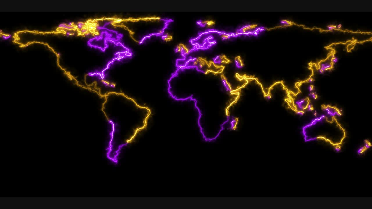Glowing lines trace the outlines of the world map