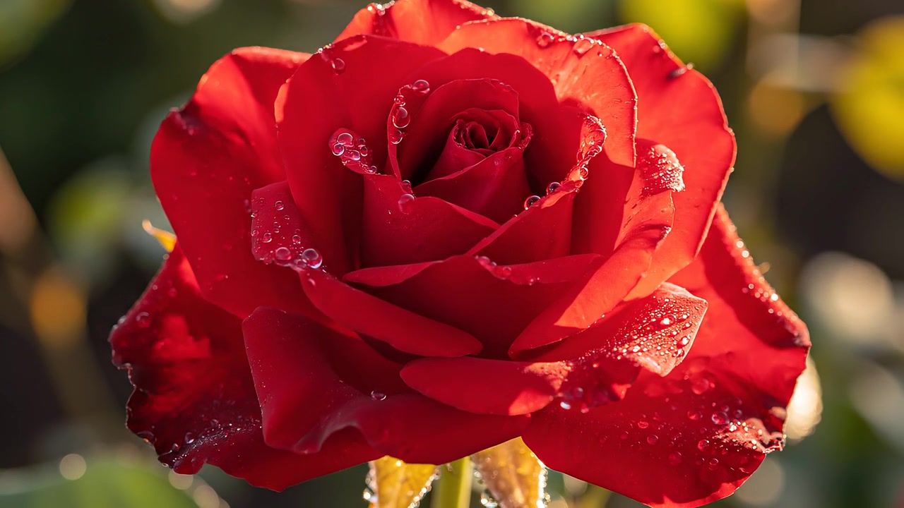 Bellissimo bocciolo di rosa rossa coperto di rugiada mattutina