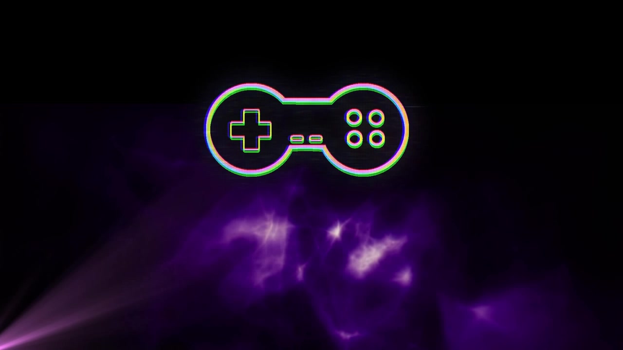 Neon Gaming Controller Icon with Digital Glitch Effect