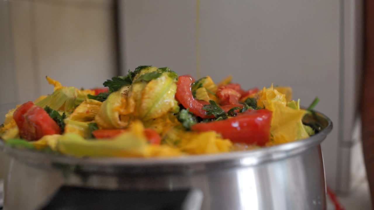 CLOSEUP footage of traditional greek healthy food with vegetables