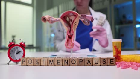 postmenopause and women's health discussion with medical model