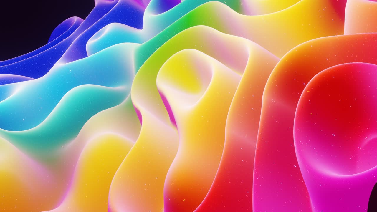 아름답고 추상적인 3d 표면은 반이는 반이고, 어나온 또는 이동된 파동은 루프로 변형됩니다. 무지개 그라디언트, 부드러운 매트 재료, 모피, 달함, 또는 가운 내부 반이는 마말라드.